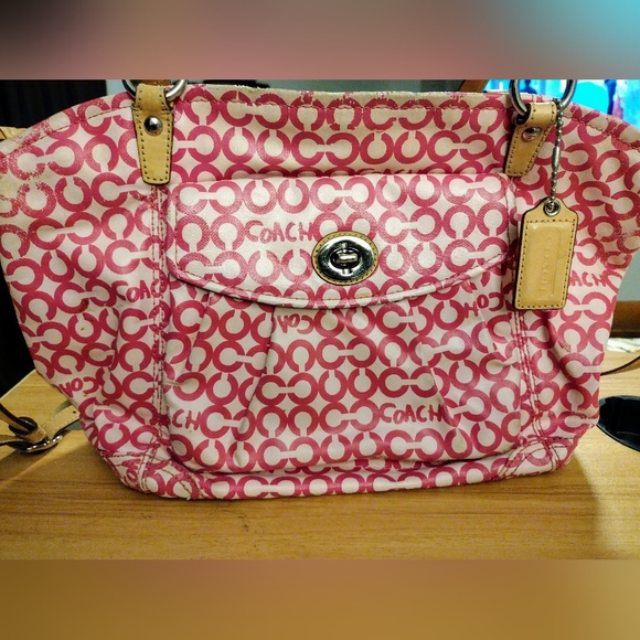 Pink Coach Signature Op Art Leah Tote Bag 13142 - Picture 8 of 11